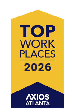 Yellow and navy badge displaying "Top Workplaces 2026" and "Axios Atlanta.