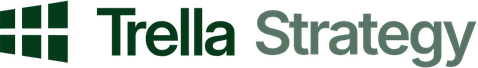 Trella Strategy logo with a green geometric icon on the left and the company name in bold green text on a light background, representing expertise in post-acute competitive insights.
