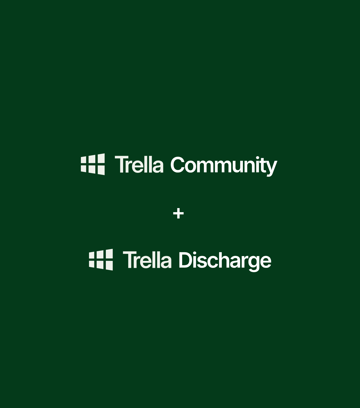 White text on a dark green background reads "Trella Referral Management + Trella Discharge," each with a window-like icon on the left, highlighting post-acute competitive insights.